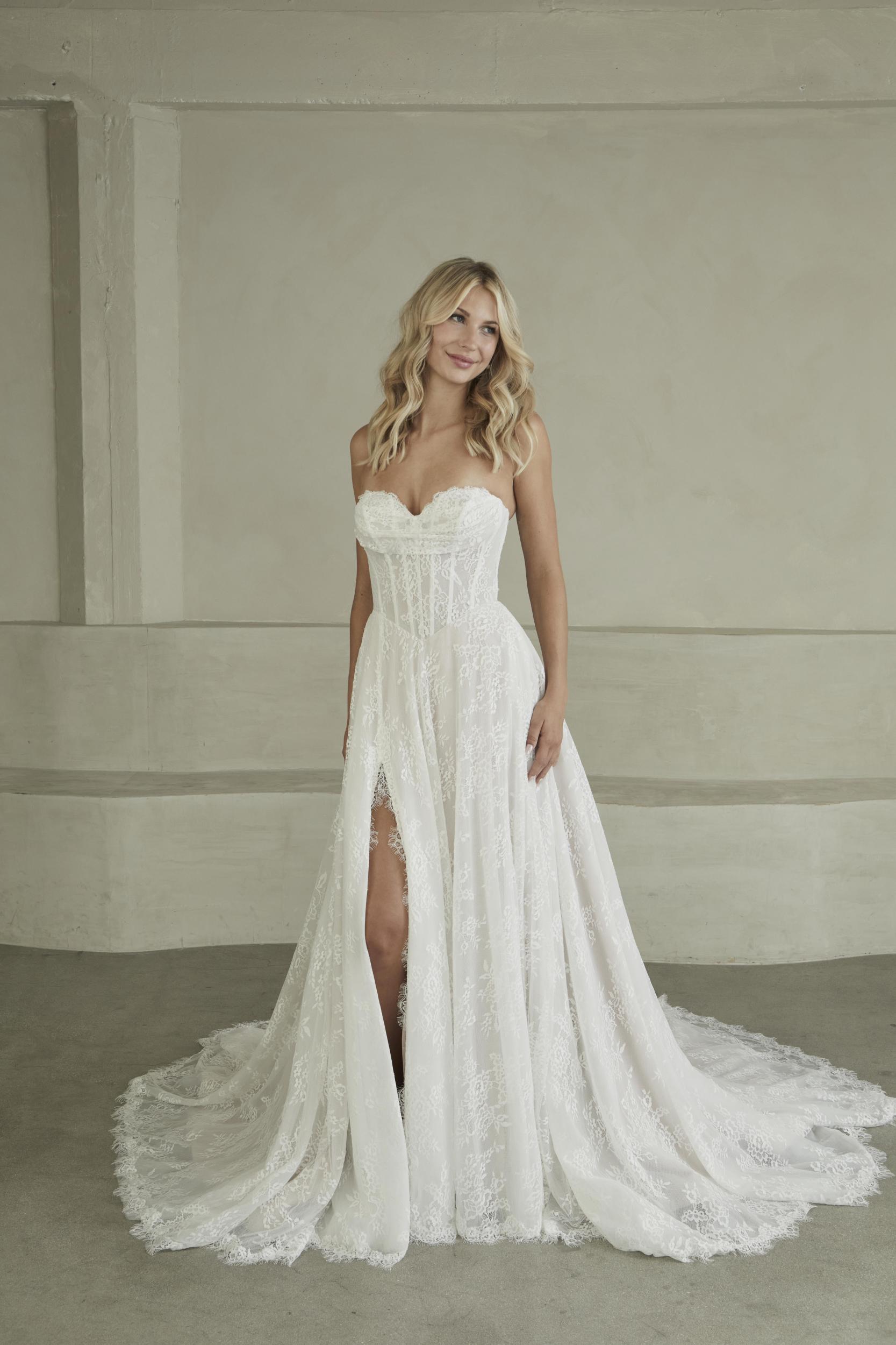 lime green halter neck dress Sheer-Bodice Strapless White Bridal Gown Off White / 12 main image 1